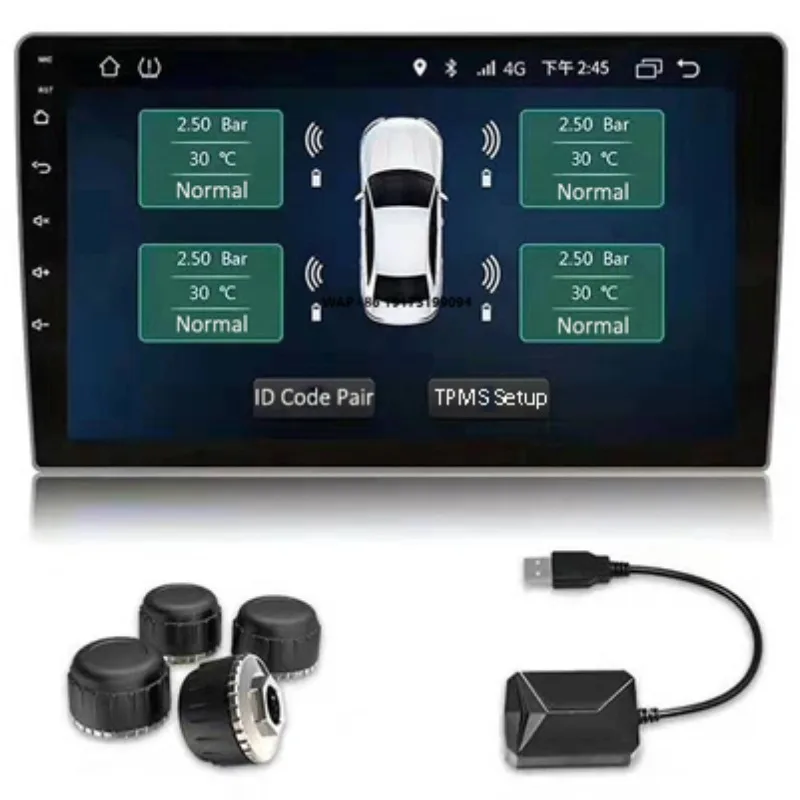 

USB Android TPMS Tire Pressure Monitoring System Display Alarm System 5V External Internal Sensors Android Car Radio 4 Sensors
