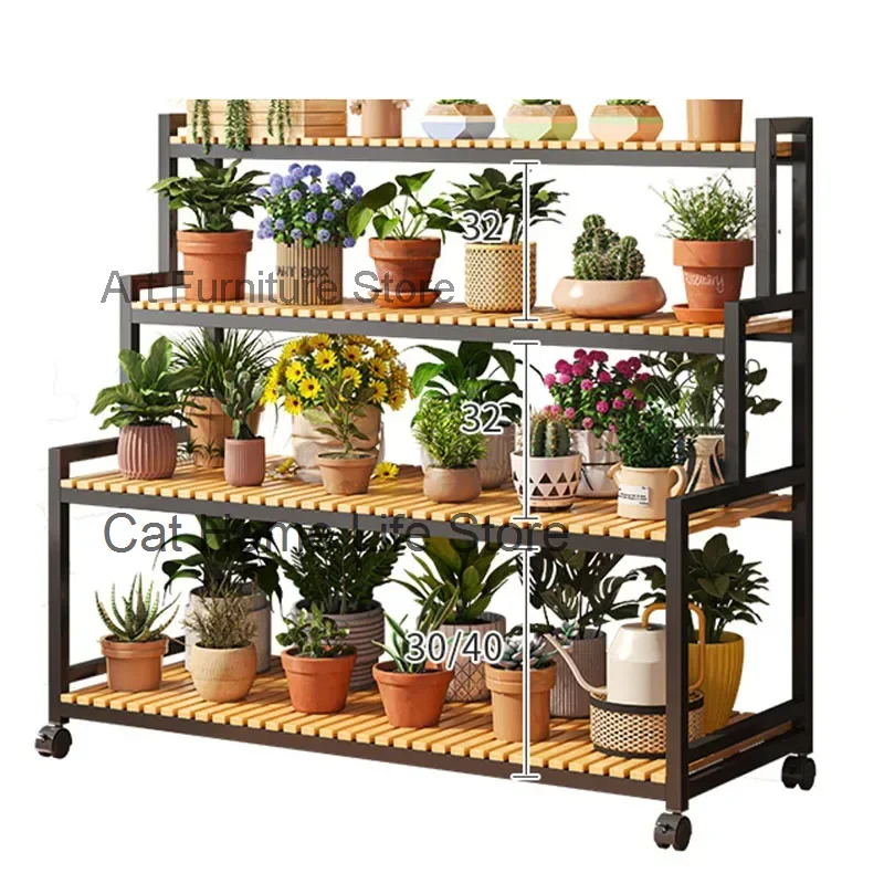 Soporte de flores de Metal de lujo Para interiores, ruedas nórdicas, Estantes de Plantas ajustables, Estantes modernos negros Para Plantas, muebles