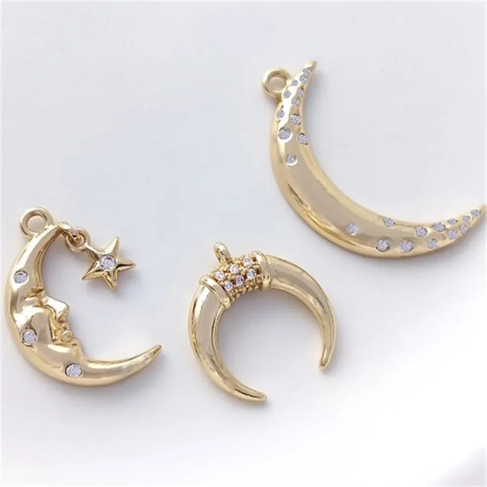 

14K Gold Inlaid Zircon Moon Pendant Diy Necklace Clavicle Chain Moon Pendant Handmade Jewelry Charms Pendant K503