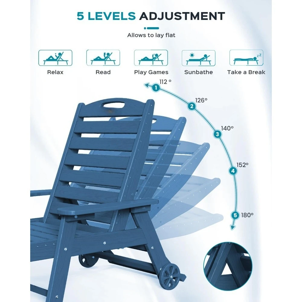 Fotel wypoczynkowy na zewnątrz, duża leżanka z 5 pozycjami, HDPE, fotel wypoczynkowy na patio