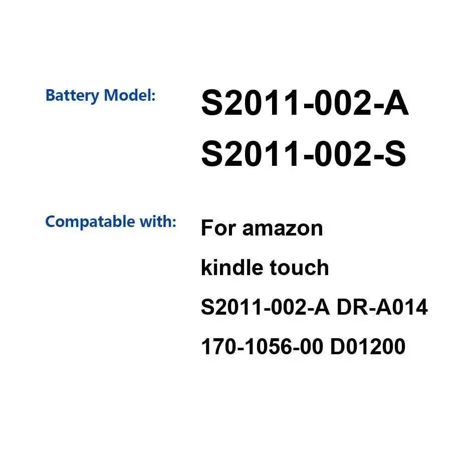 

Долговечный аккумулятор для планшета Amazon Kindle Touch S2011-002-A DR-A014 170-1056-00 D01200 S2011-002-S емкостью 1420 мАч