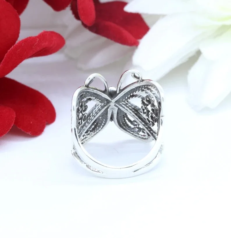 Retro Boho Butterfly Ring For Women Fashion Silver Color Owl Angel Wing Cat Animal Irregular Opening Rings Vintage Jewelry Gift image 3