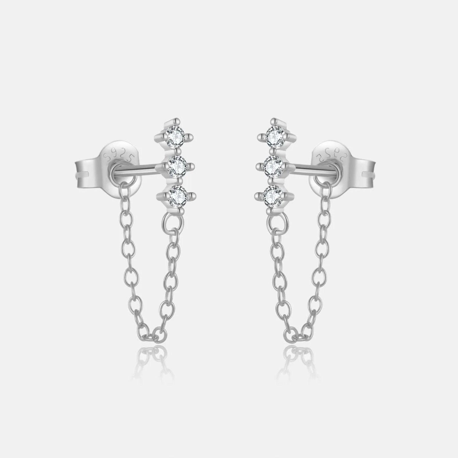 VEWANT Women 925 Sterling Silver Three Zircon Line Chain Drop Earring Clips Piercing Women Luxury Fine Jewelry 2024 Rock Punk