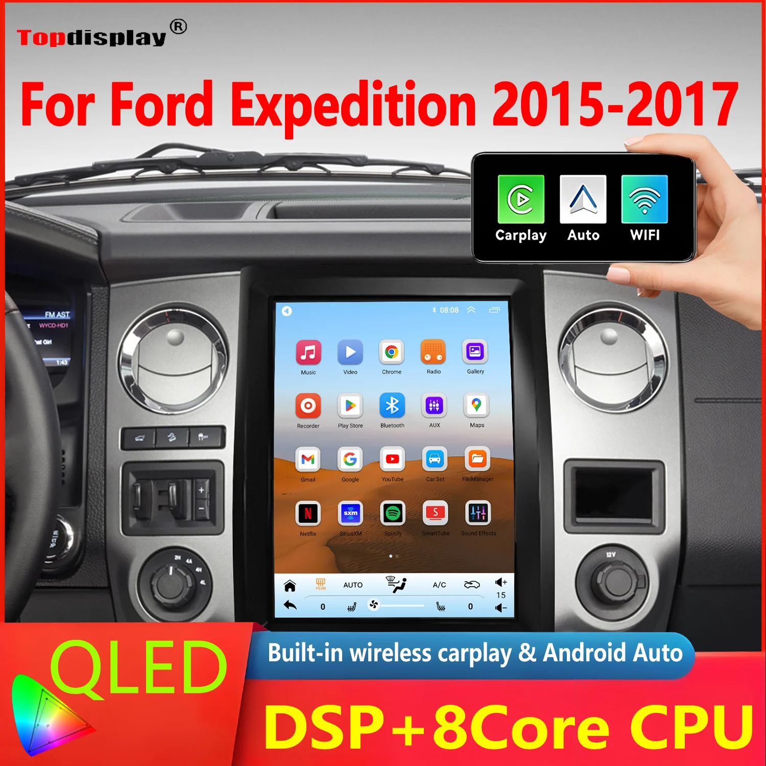 

Topdisplay 8 Core QLED Radio Upgrade For Ford Expedition 2015 2016 2017 Stereo Carplay Replacement Plug and Play Android Auto