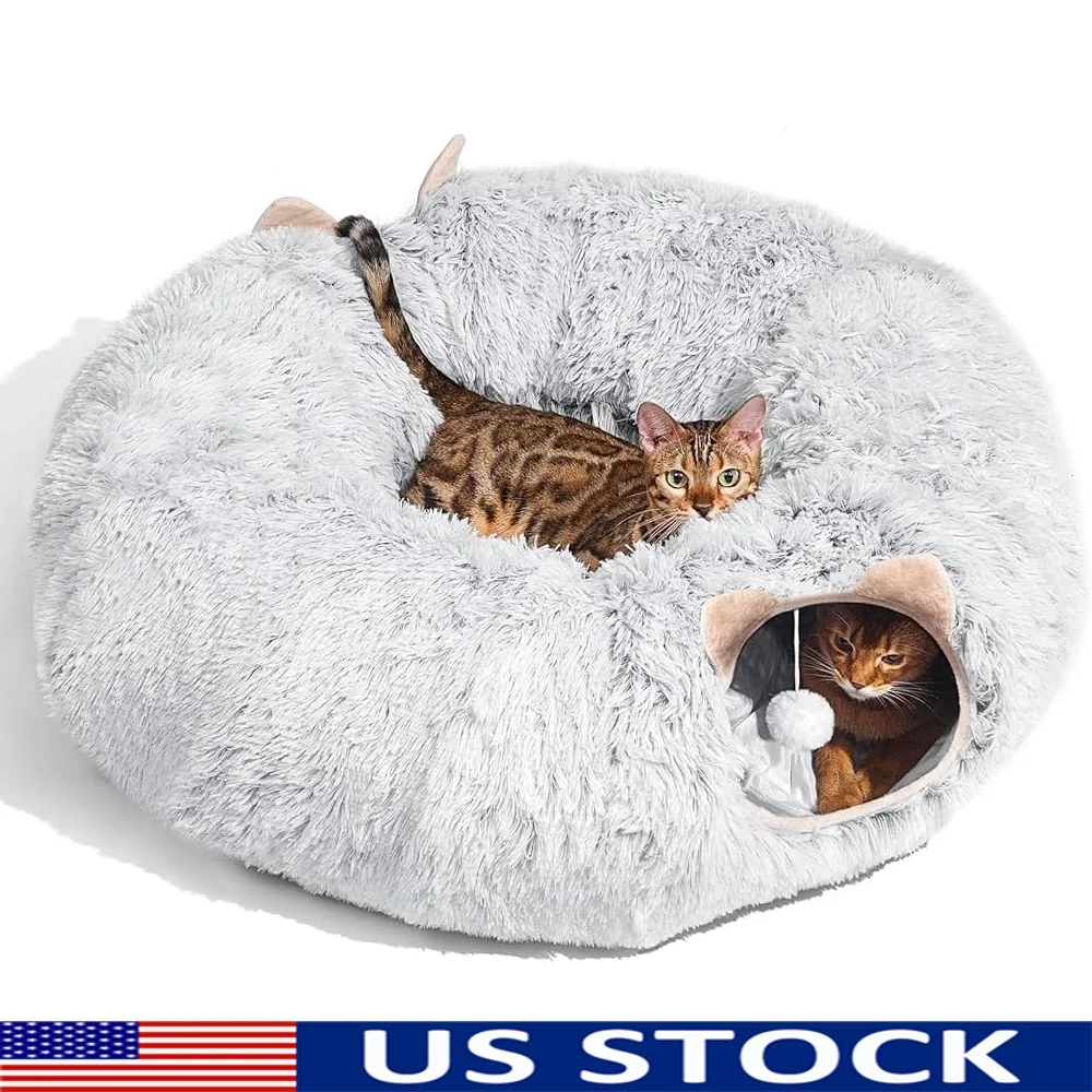 

Cat Tunnel with Bed Christmas Tree Hideaway Soft Plush Multi Functional Tunnel Cave Cats Indoor Playground Peekaboo Fun