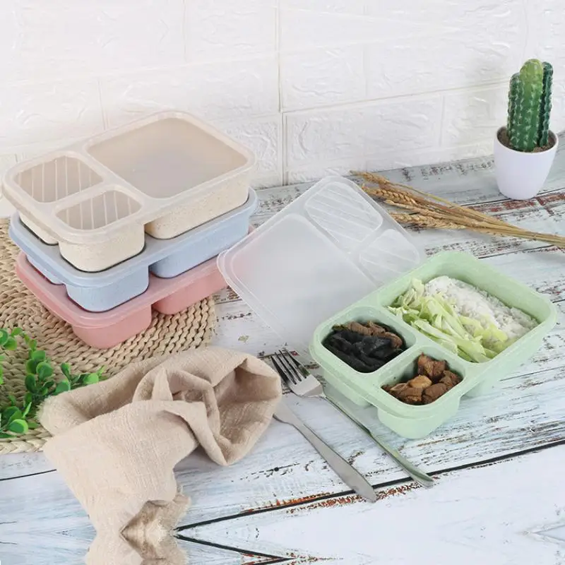 Microwave Lunch Box Wheat Straw Dinnerware Food Storage Container Children Kids School Office Portable Bento Box Lunch Tableware