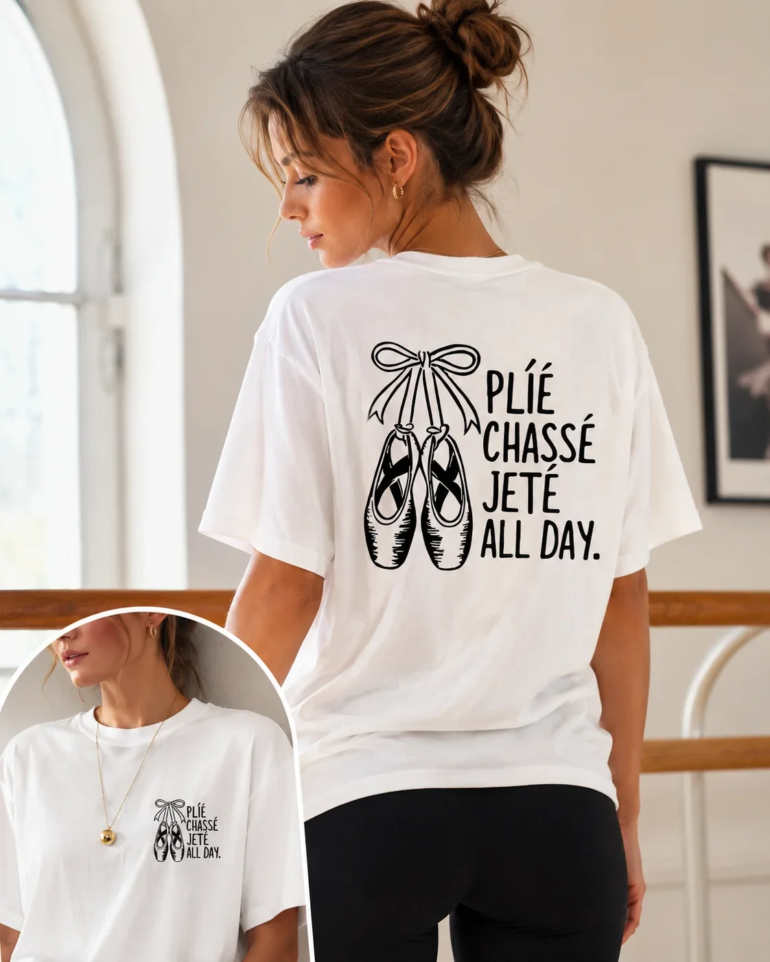 Ballet Shoes Ballet Terms Print Women's Tshirt Crew Neck Casual Top for Summer Spring Women's Clothing Ballet Lover