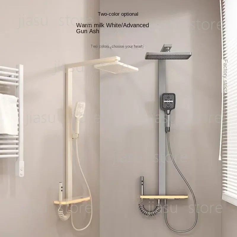 Romantic French Smart Shower Head Set Copper Channel Core Hydroelectric LED Light Ceramic Valve Core 4Function Water Discharge