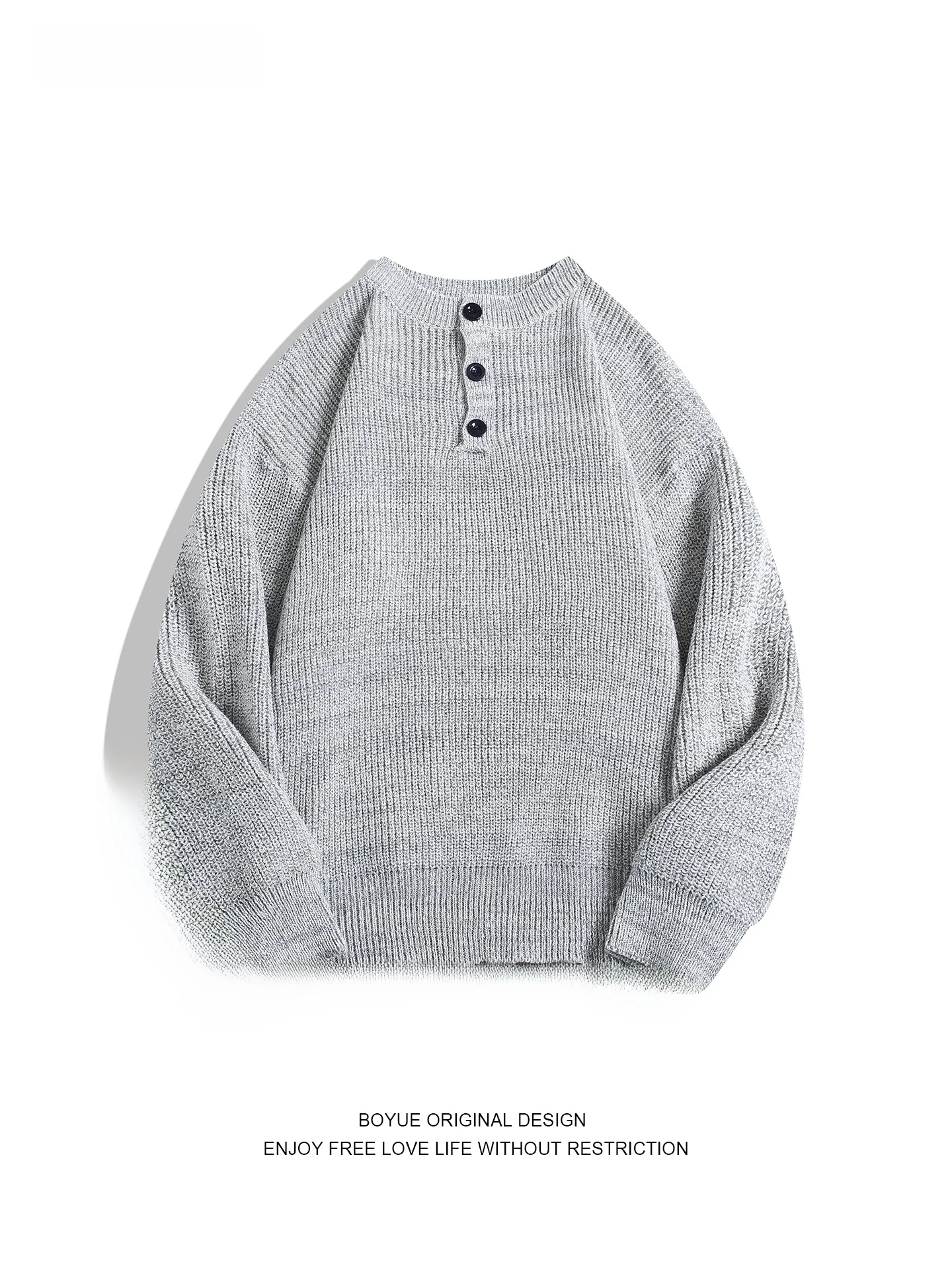 

Boyue Lazy Style Casual Knitted Sweater Henry Collar Pure Color Unisex Winter Warm Top Student Fashion Brand Leisure Trendy