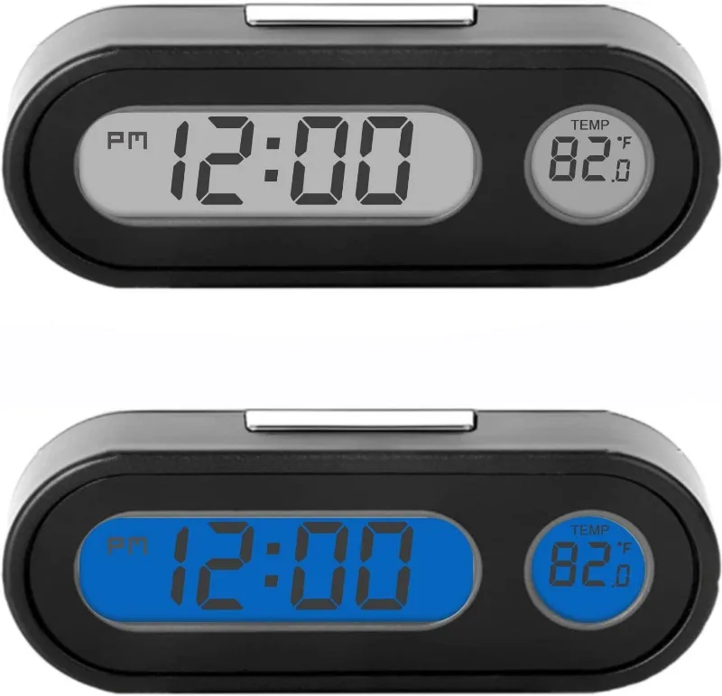 Relojes de coche con retroiluminación azul de temperatura Fahrenheit 2 en 1, reloj digital con retroiluminación LCD para salpicadero de automóvil (incluye batería)