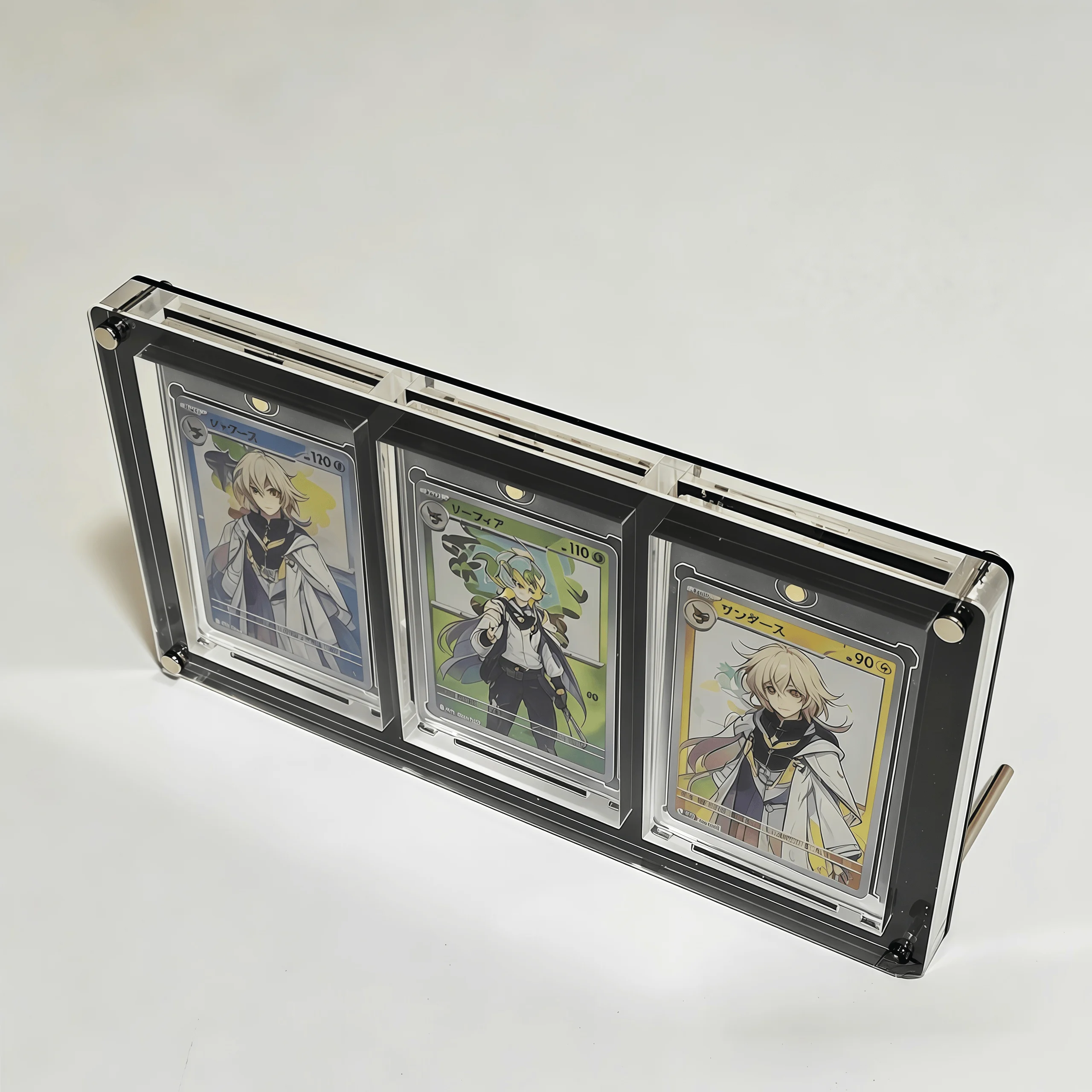 ptcg-ディスプレイスタンド-ポラロイド写真フレーム-35pt-エクストラ厚手-ポケモン-遊戯王-カードショット-エクストラアクション-スタック-ブラックブリック-3スロット