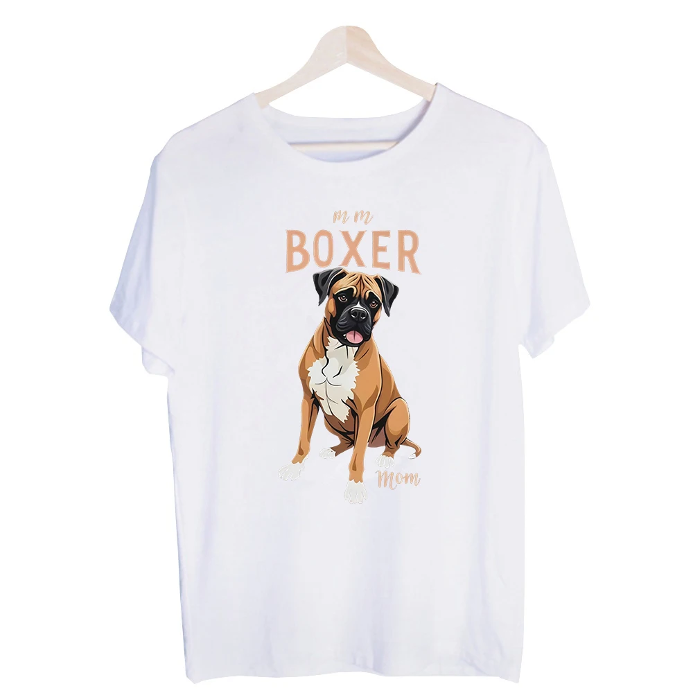 Women's Boxer Dog Graphic Tee, Short Sleeve Crew Neck T-Shirt for Casual Daily Wear and Pet Lover Outfits