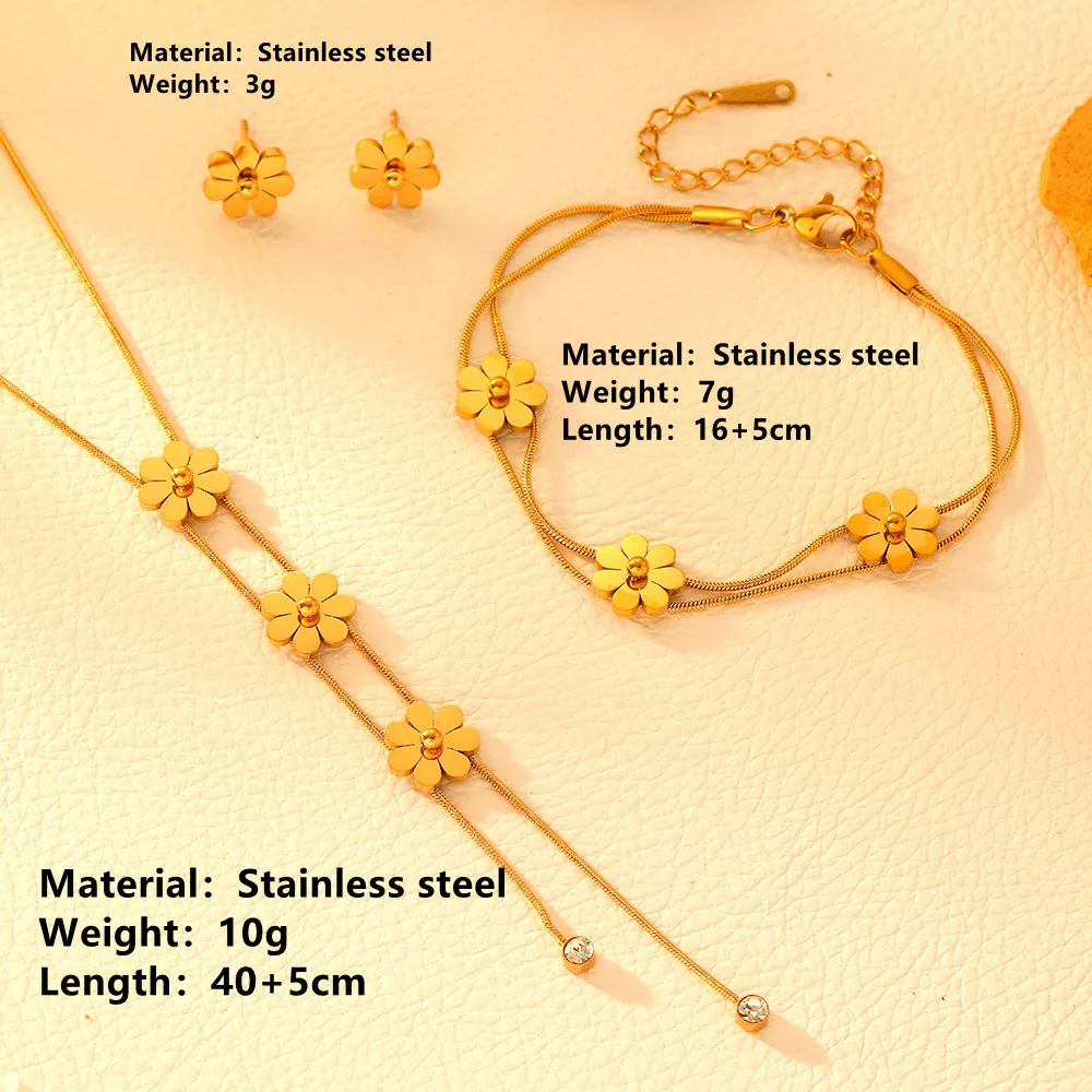 EILIECK 316L Edelstahl Metall Sonnen-Halskette und Ohrringe Set für Damen, Modisches Party-Schmuckset, 18K Vergoldet, Wasserdicht – Detail 6