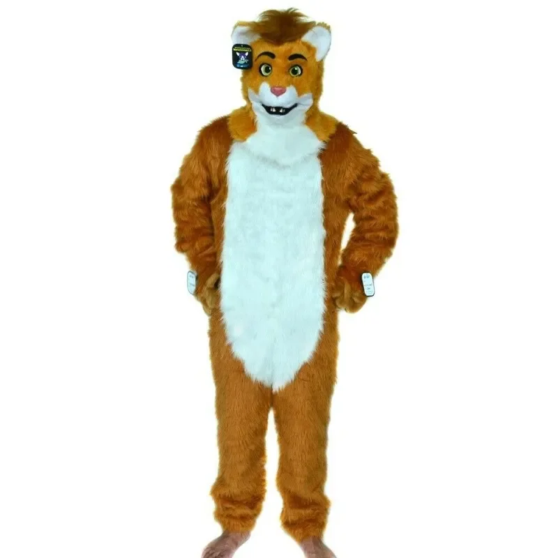 

Brown Lion Mascot Costume Long Fur Fursuit Cartoon Animal Halloween Party Dress Carnival Fancy Party Cosplay Props