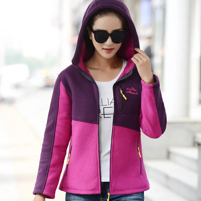 FAVRE Contrast Stitching Sweatshirts Zipper Women Polar Fleece Hoodies Autumn Winter Warm Cardigan Outdoor Casual Loose Outwear