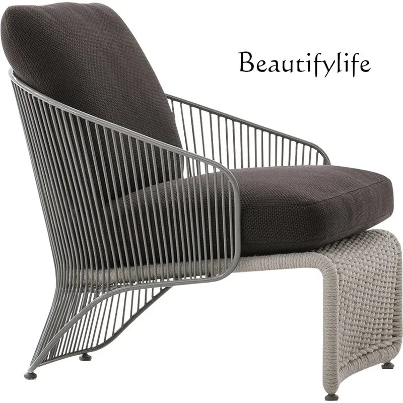 

Creative indoor rattan chair stainless steel sofa single coffee table balcony model room soft outdoor furniture