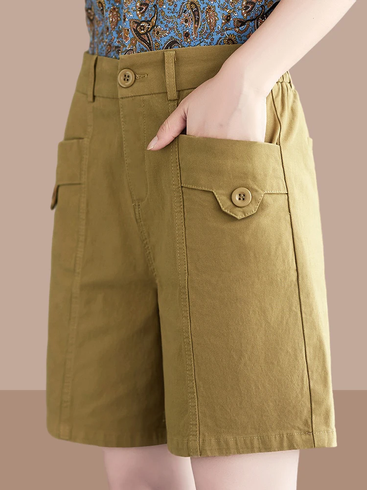 

Khaki High Waist Shorts Casual Wide - leg Straight Women ' s Summer Shorts 2023 New Loose Fashion Slim Versatile Overalls Shorts