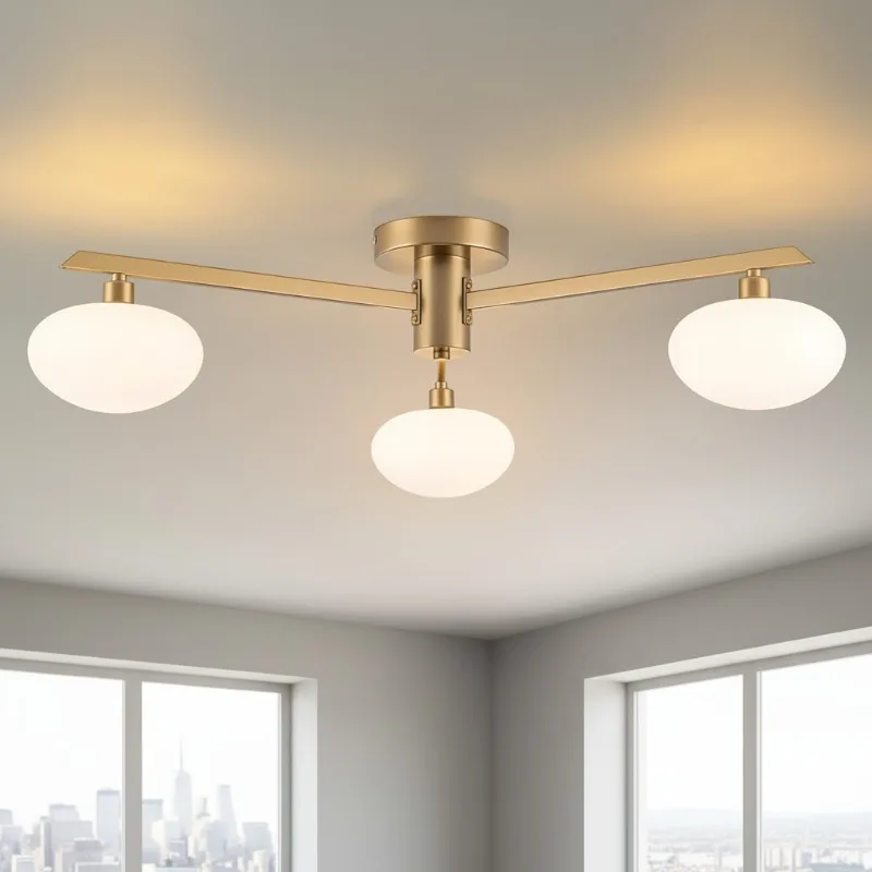Jane living room ceiling light, all copper simple modern master bedroom room, glass light