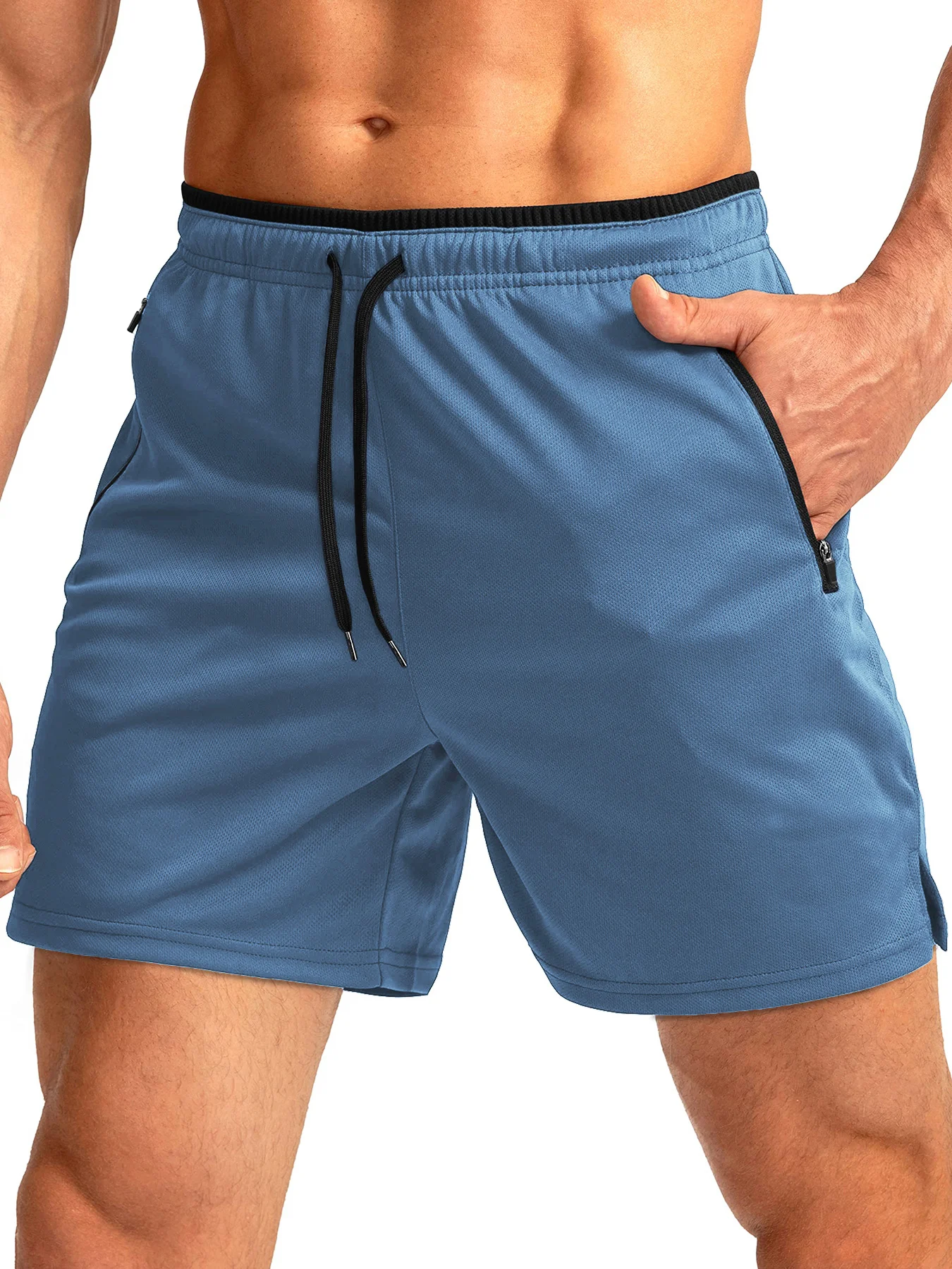 Herren-Laufshorts mit Reißverschlusstaschen, schnelltrocknend, geeignet für Fitness-Workouts, 5-Zoll-Herrenshorts – Detail 24