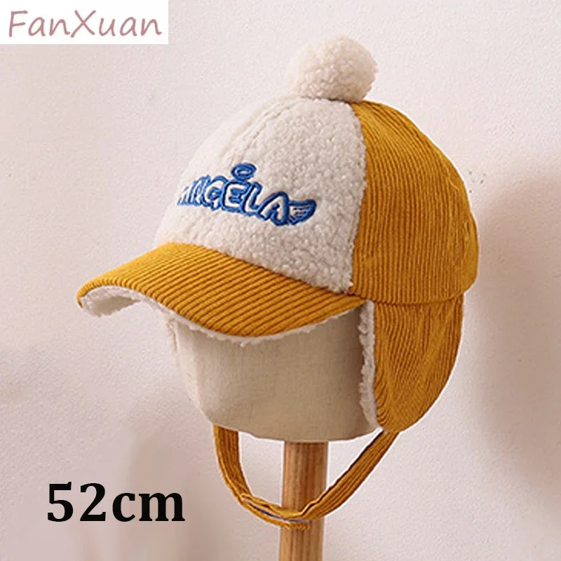 

Children Baseball Cap Ear-flapped Fall Winter Hats for Boy Girl Plush Cute Pompom Corduroy Winter Cap for Kids 3-8 Years