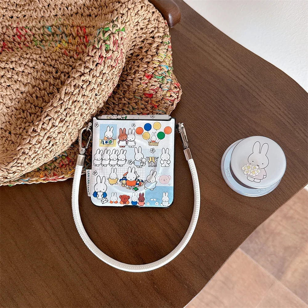 

Kawaii Miffy Rabbit Magnetic With Magsafe Stand Cartoon Fundas Phone Case for Samsung Galaxy Z Flip7 6 5 Flip5 Flip6 Flip7 Cover