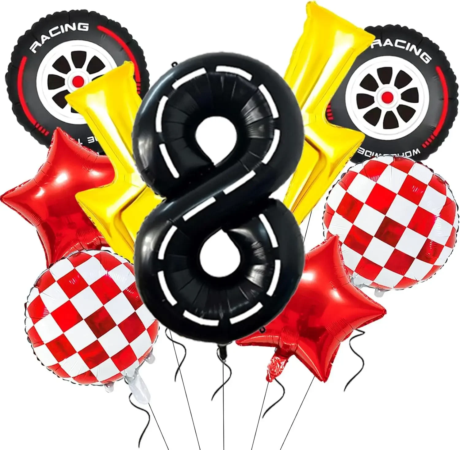 9-teiliges Rennwagen-Themen Ballonset, Karierfahne Design Ballonkit für Jungen Geburtstag, Rennthemen-Partydekoration – Detail 5