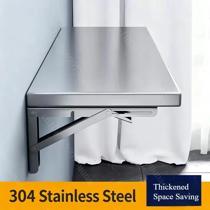 Stainless Steel Foldable Wall Mount Shelf, Single Tier Drilled Kitchen Storage Rack & Household Wall Hanging Organizer