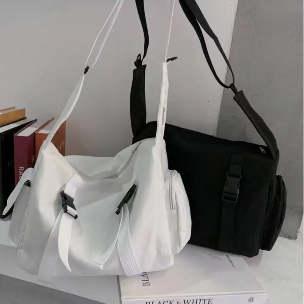 

Большая вместительная тканевая сумка через плечо, повседневная сумка через плечо в корейском стиле в стиле Харадзюку, однотонная холщовая сумка-мессенджер для отдыха для мальчиков