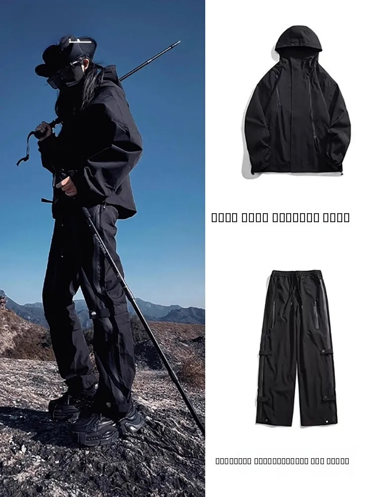 

High-End Men's Tee-In-One Waterproof Outdoor Workwear Suit Winter Faion Clete Set of Outdoor Fce-Lined Pants