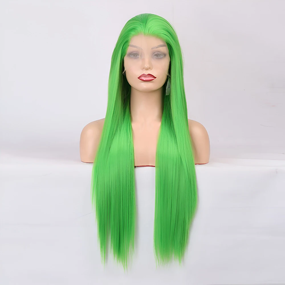 Grass Green Wig Synthetic Lace Front Wig For Women Long Straight Hair Glueless Lace Wig Green Wig Glueles Daily Wear Cosplay Wig