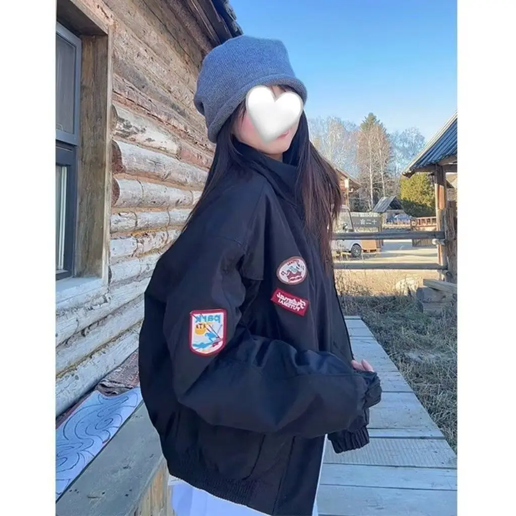 

Loose Men's Jaet Hip Hop Sle Harajuku Trendy Spring Autumn Outerwear Polyester Fabric Long Sve Color Ball Collar