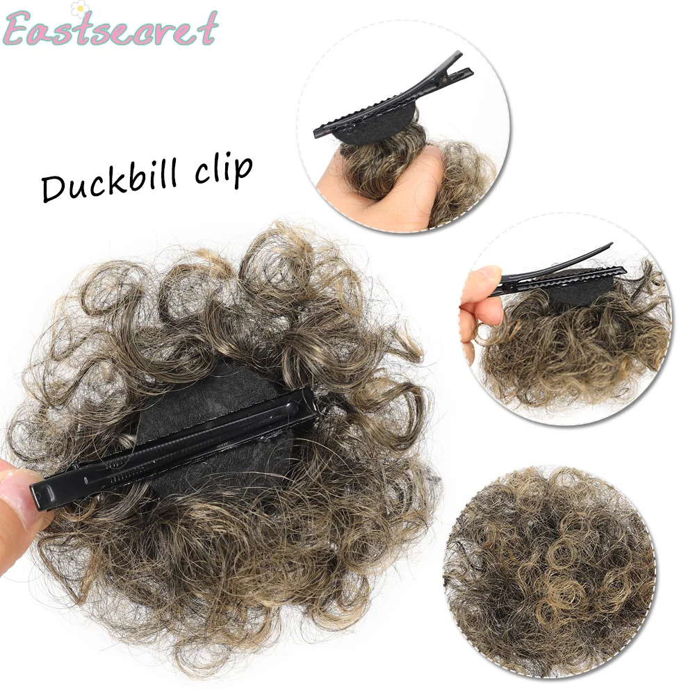 Synthetic Afro Puff Hair Bun with Clips For Kids Short Kinky Bun for Little Girls Clip On Ponytail Extension Curly Hairpiece