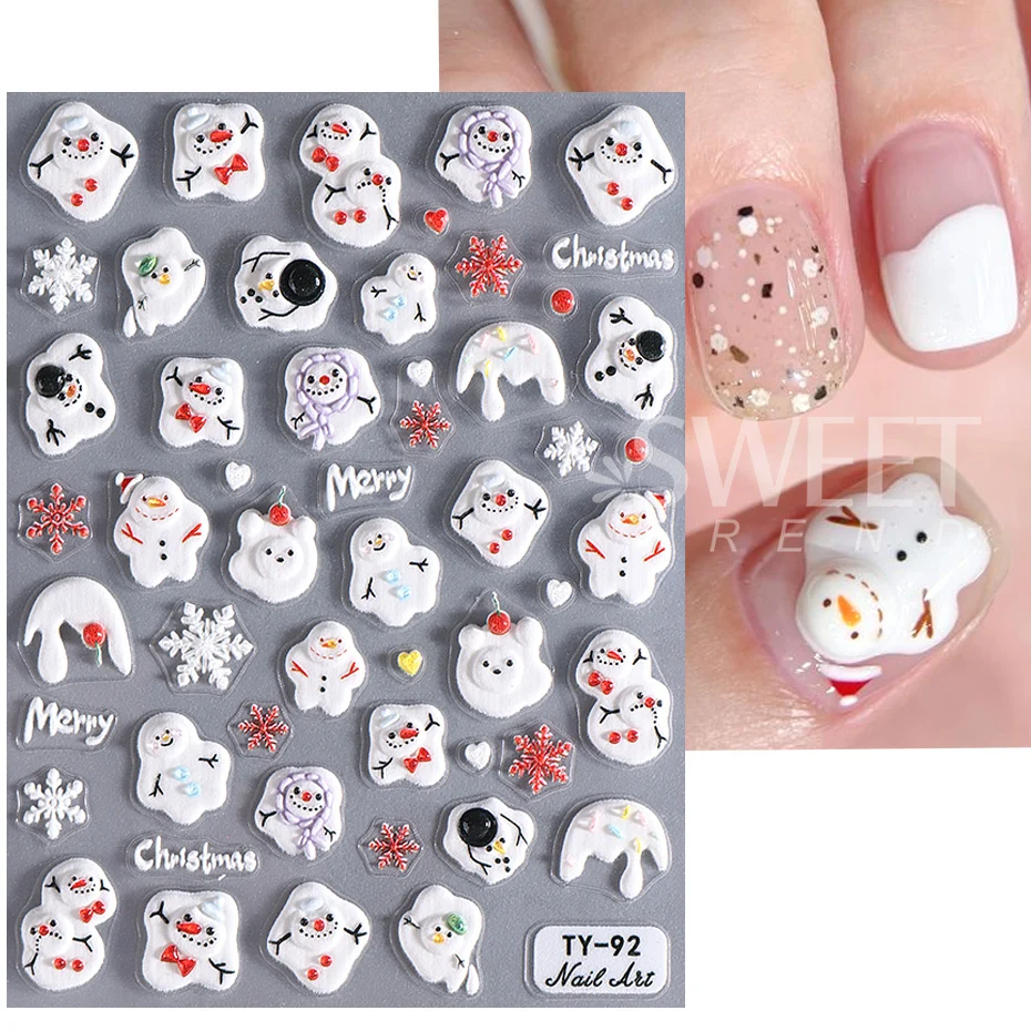 5D Christmas Nail Stickers Bronzing Crystal Ball Snowflake Cartoon Santa Claus Christmas Tree Deer Snowman DIY Winter Manicure