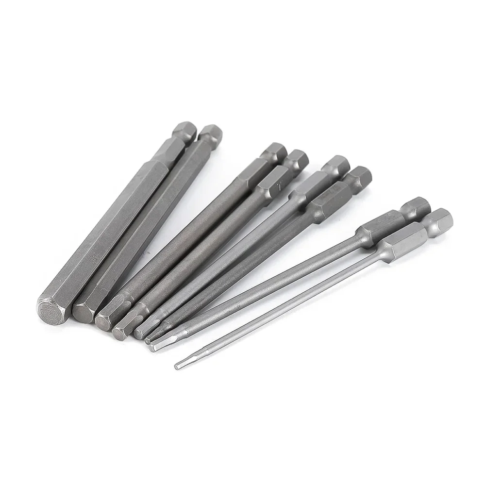 8pcs Hex Head Bits 100mm Wrench Drill Bits Set Metric Electric Screwdriver Magnetic Tips 1/4 Inch Shank Hand Tools Accessories