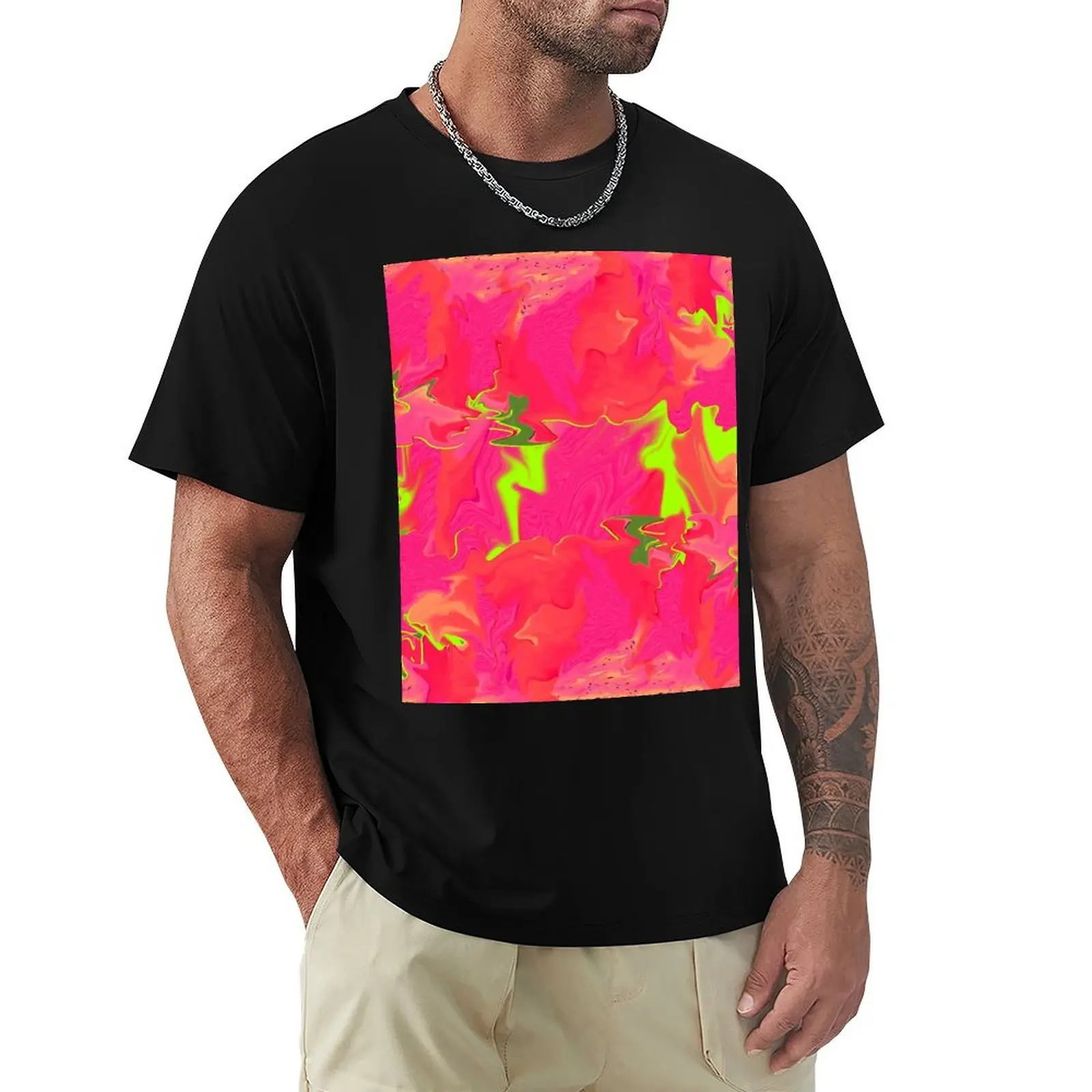 Pattern abstract neon colors, pink, yellow, green T-Shirt t shirt for man T-Shirt