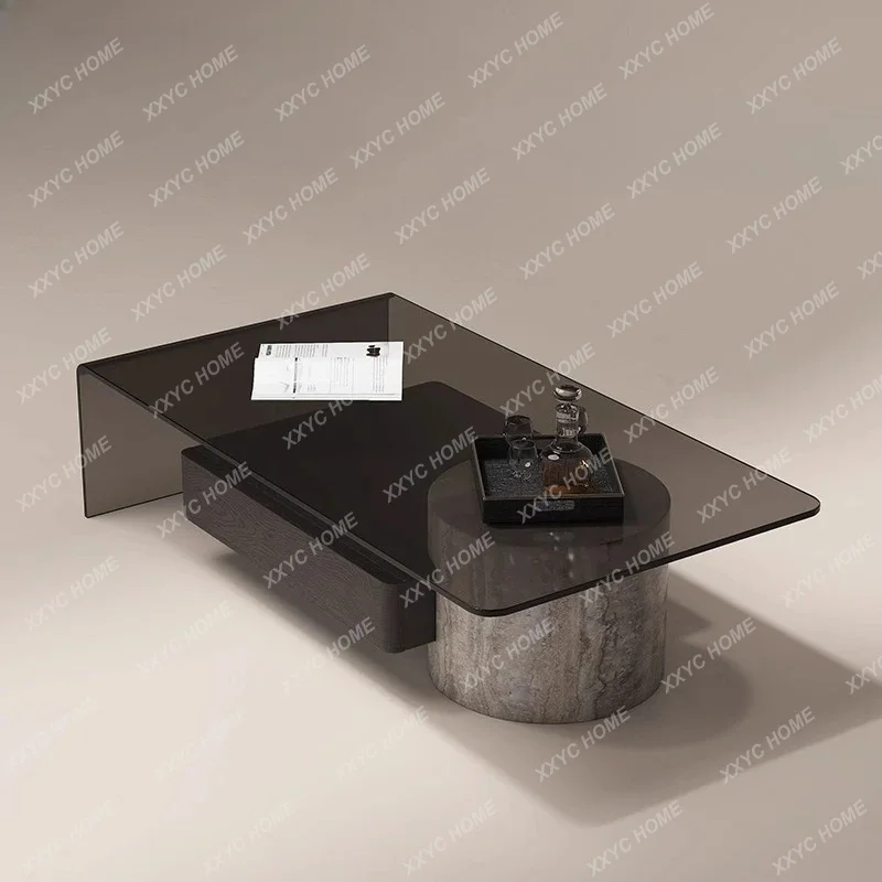 XXNatural marble coffee table luxury stone living room glass coffee table  light luxury modern simplicity