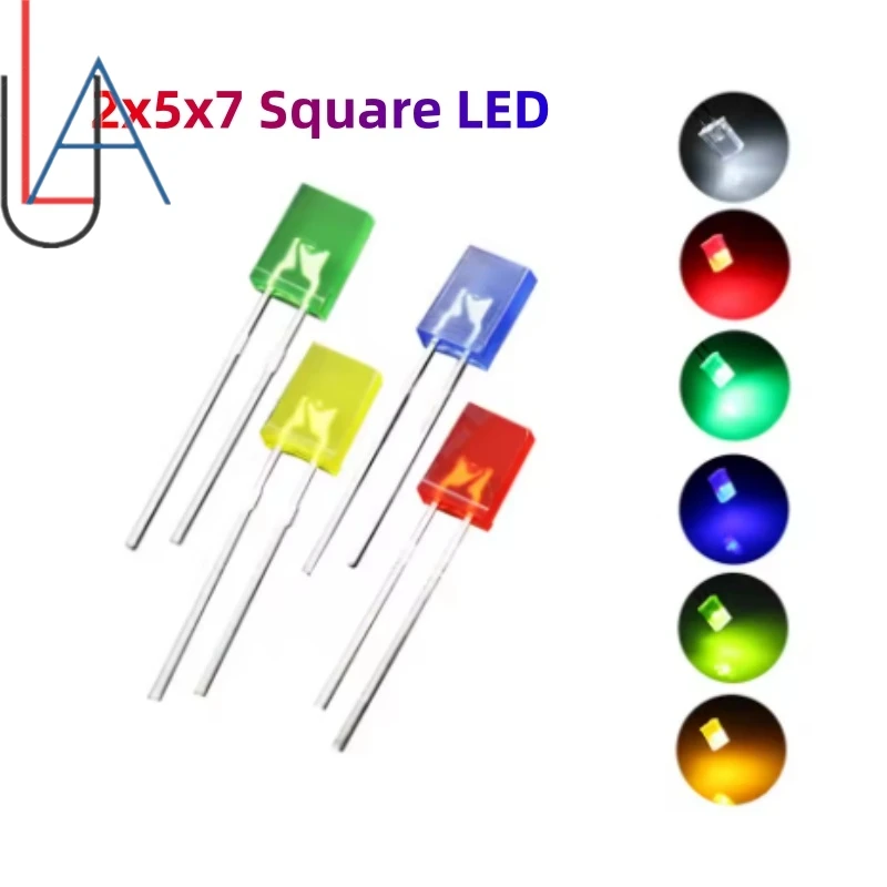 LAUBEI 100PCS/1000pcs/lot 2x5x7 Square 5-Color Short-LEG Light-Emitting Diode LED In-Line Lamp Beads Diy Kit Diffused
