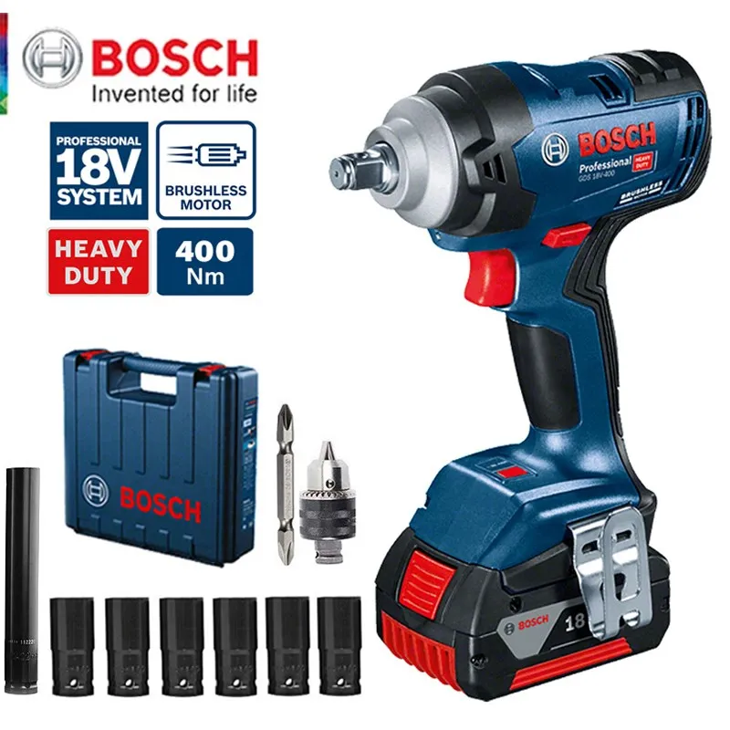 Bosch Impact Wrench GDS 18V-400 18V Brushless Lithium 400N.m High Torque Rechargeable Electric Wrench Cordless Power Tools