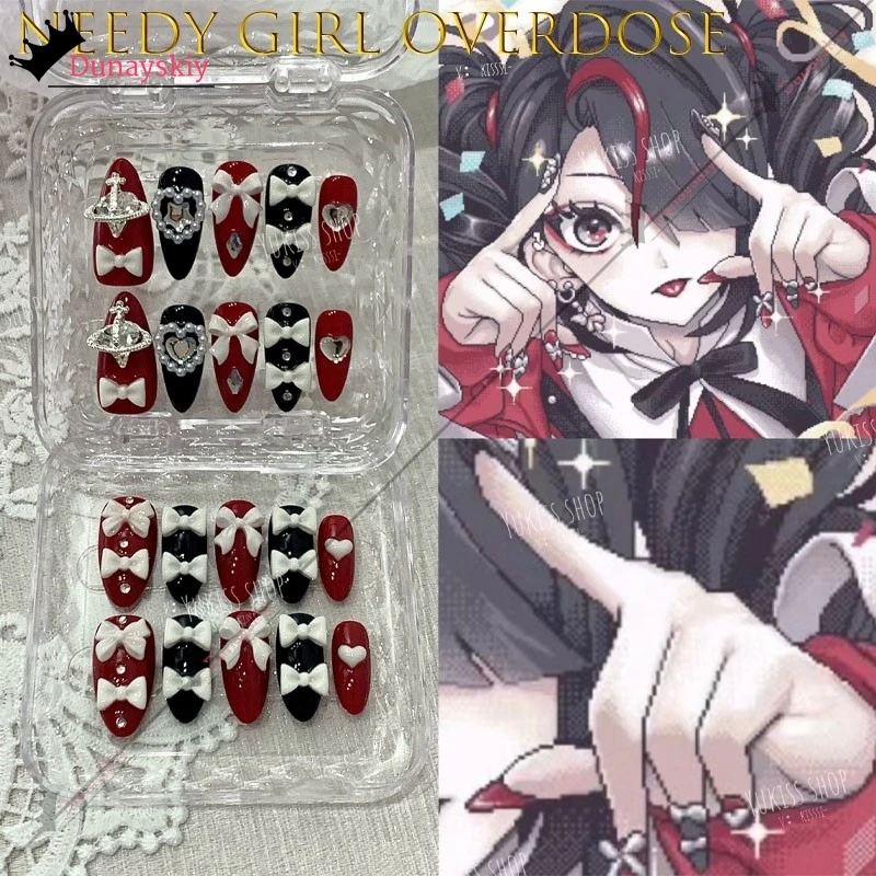 YiNuo*/Needy Girl Overdose Jirai Kei Ame Chan Y2K Kawaii Uñas Acrílicas con Purpurina Portátiles para Arte de Uñas y Fiestas