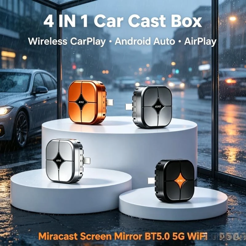 4 in 1 USB Wireless Car Cast Box CarPlay Android Auto AirPlay Miracast Screen Mirror 5G WiFi BT5.0 Plug&Play Dongle OTA Upgrade