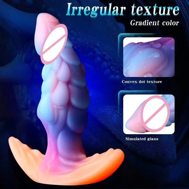 Consolador de monstruo fluorescente, tapón Anal, silicona líquida suave, estimulación de doble canal para hombres, mujeres, parejas, Juguetes sexuales para adultos
