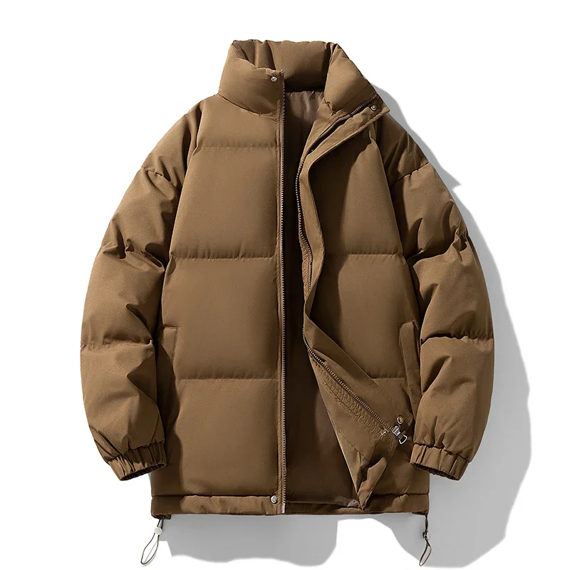 Couple Stand Collar Puffer Jackets Autumn Full‑Zip Parkas Men Women Drawstring Hem Elastic Cuff Warm Winter Thicken Padded Coats