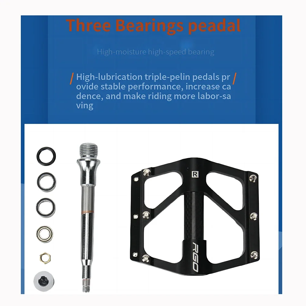 RGO Carbon Fiber Pedal Road Bicycle Pedal 3 Bearing Aluminum Alloy Anti-skid Mountain Bicycle Pedal Bicycle Accessories