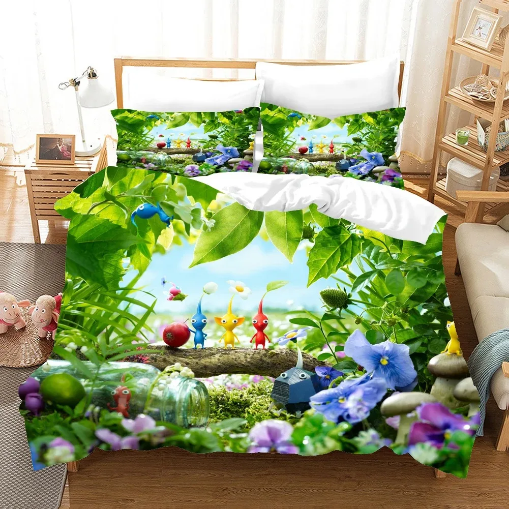 Ensembles de literie Pikmin Anime 3D, ensemble de couverture avec taie d'oreiller, Twin, Full Queen, King, linge de lit