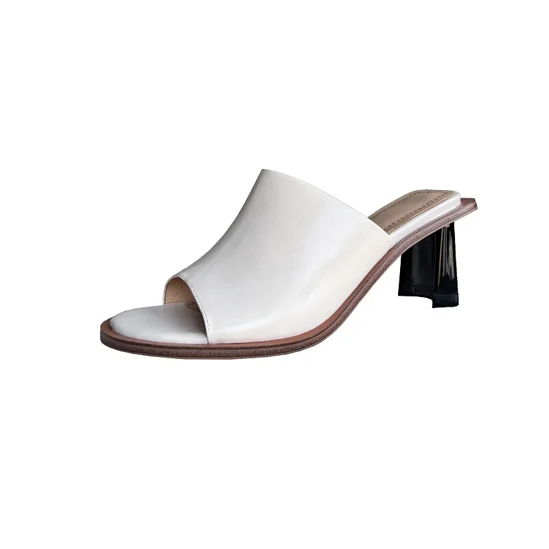 

Women's Slippers Elegant Square Heel Women's Open Toe Pumps Quality Sandals Cowhide Genuine Leather Fashion Pumps Summer Slipper