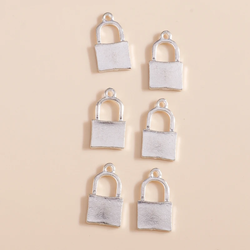 Leslie 10 Stück/Set Trendige Legierung Silberfarbene Vorhängeschloss-Anhänger für Armbänder Halsketten DIY Handgemachtes Schmuckzubehör – Detail 4