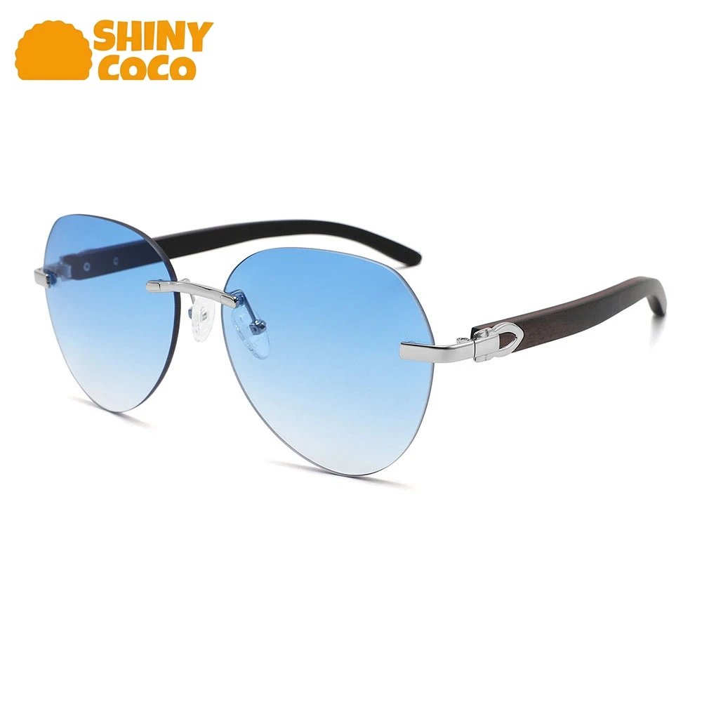 

ShinyCoCo Luxury Brand Frameless Wooden Leg Fashionable Sun Protection Sunglasses, Versatile Large Frame Bamboo And Wood Glasses