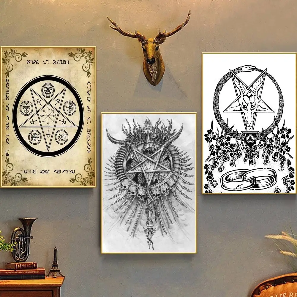Satanic Retro Artwork Poster Self-adhesive Art Waterproof Paper Sticker Coffee House Bar Room Wall Decor