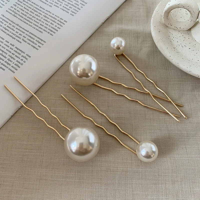 Simple Large Pearl Hair Sticks Bride Wedding Party Hair Clips Fashion Bun Styling Pins Women Hairpin Head Accessories