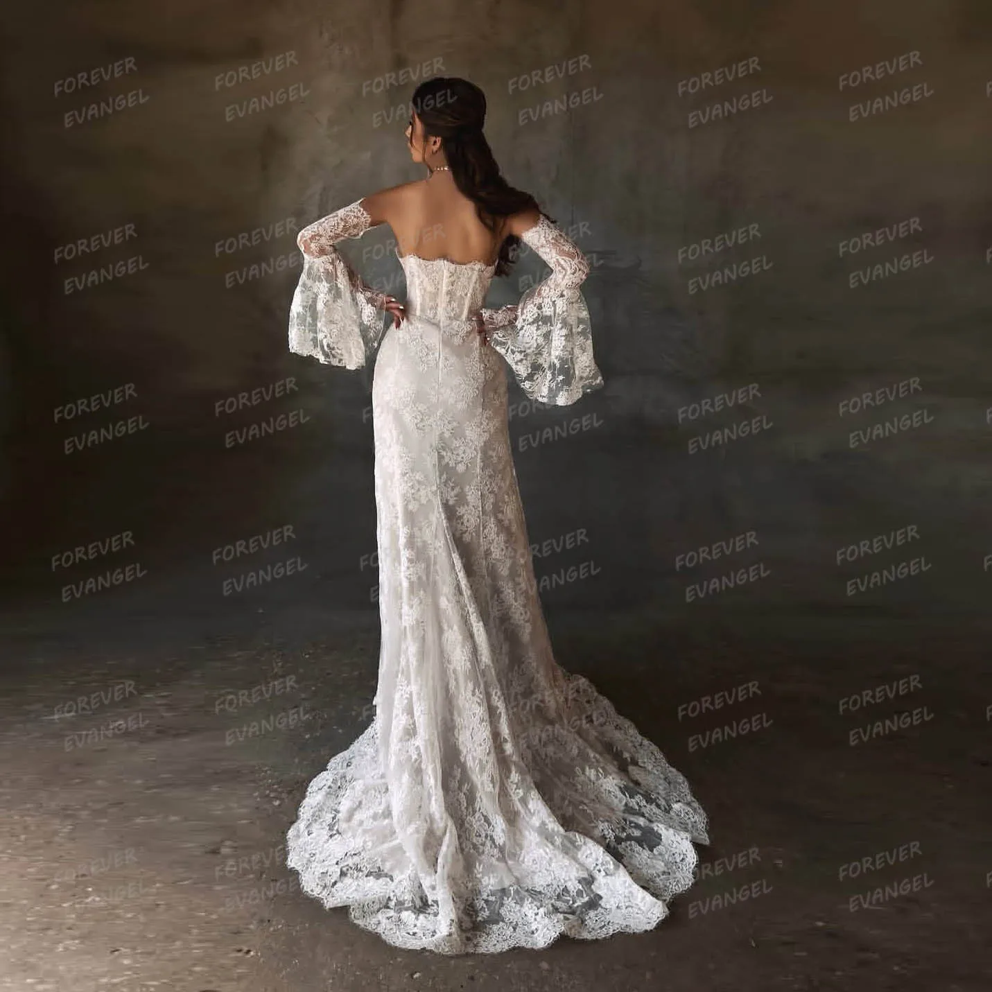Abiti da sposa con applicazioni affascinanti Abiti da sposa a maniche lunghe a sirena da donna Abiti da sposa sexy con spacco laterale Festa personalizzata